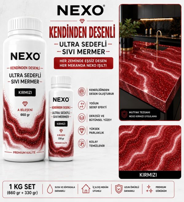 Nexo Kırmızı Ultra Sedefli Sıvı Mermer