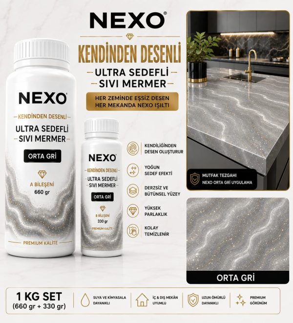 Nexo Orta Gri Ultra Sedefli Sıvı Mermer